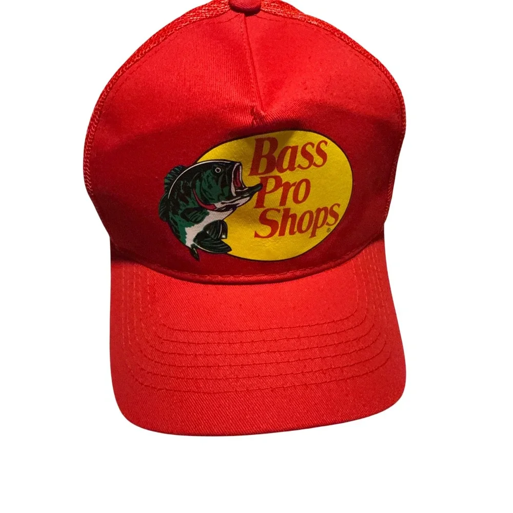 Bass Pro Shops Mens Mesh Trucker Hat Red Snapback Fishing Logo Cap